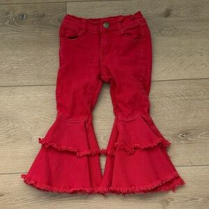 Tullabee Girls Red Ruffle Bell-Bottom Jeans